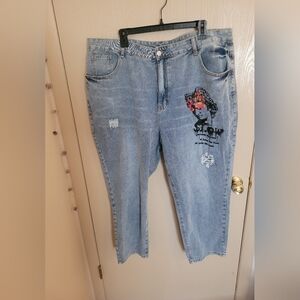Shein 4XL (USA 18-20) Light Wash Graphic Jeans Grunge Skater Streetwear Plus